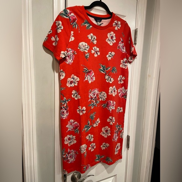 NWT Joules Size 4 Red Floral Short Sleeve Crew Neck Cotton Tee Shirt Dress - Picture 4 of 10